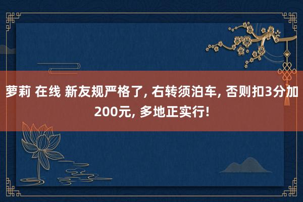 萝莉 在线 新友规严格了， 右转须泊车， 否则扣3分加200元， 多地正实行!